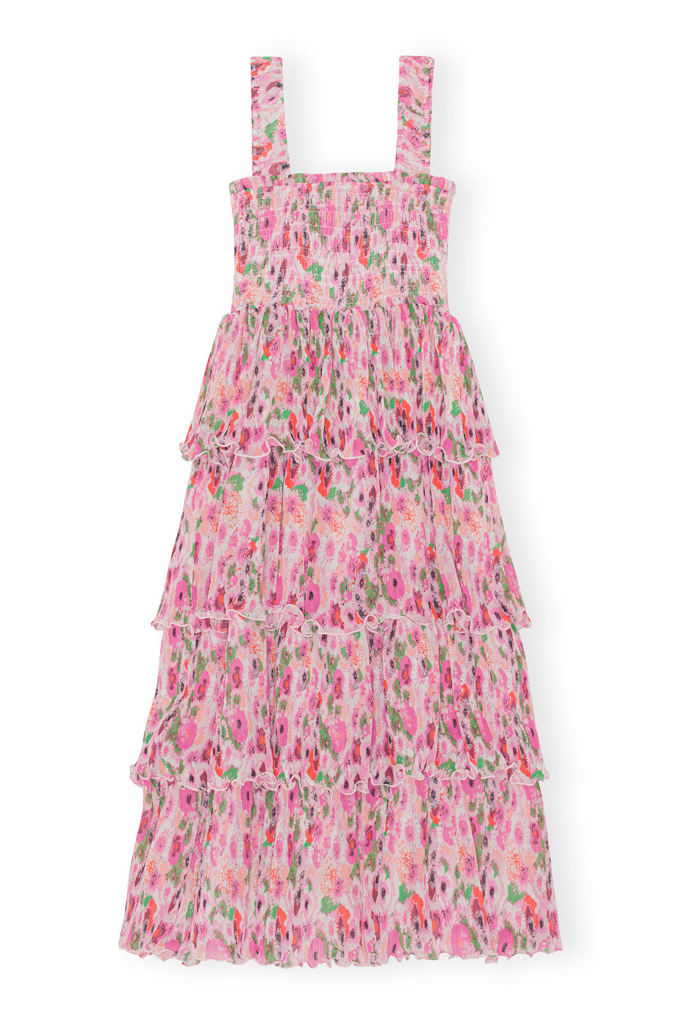 Pleated Georgette Flounce Smock midi Kleid