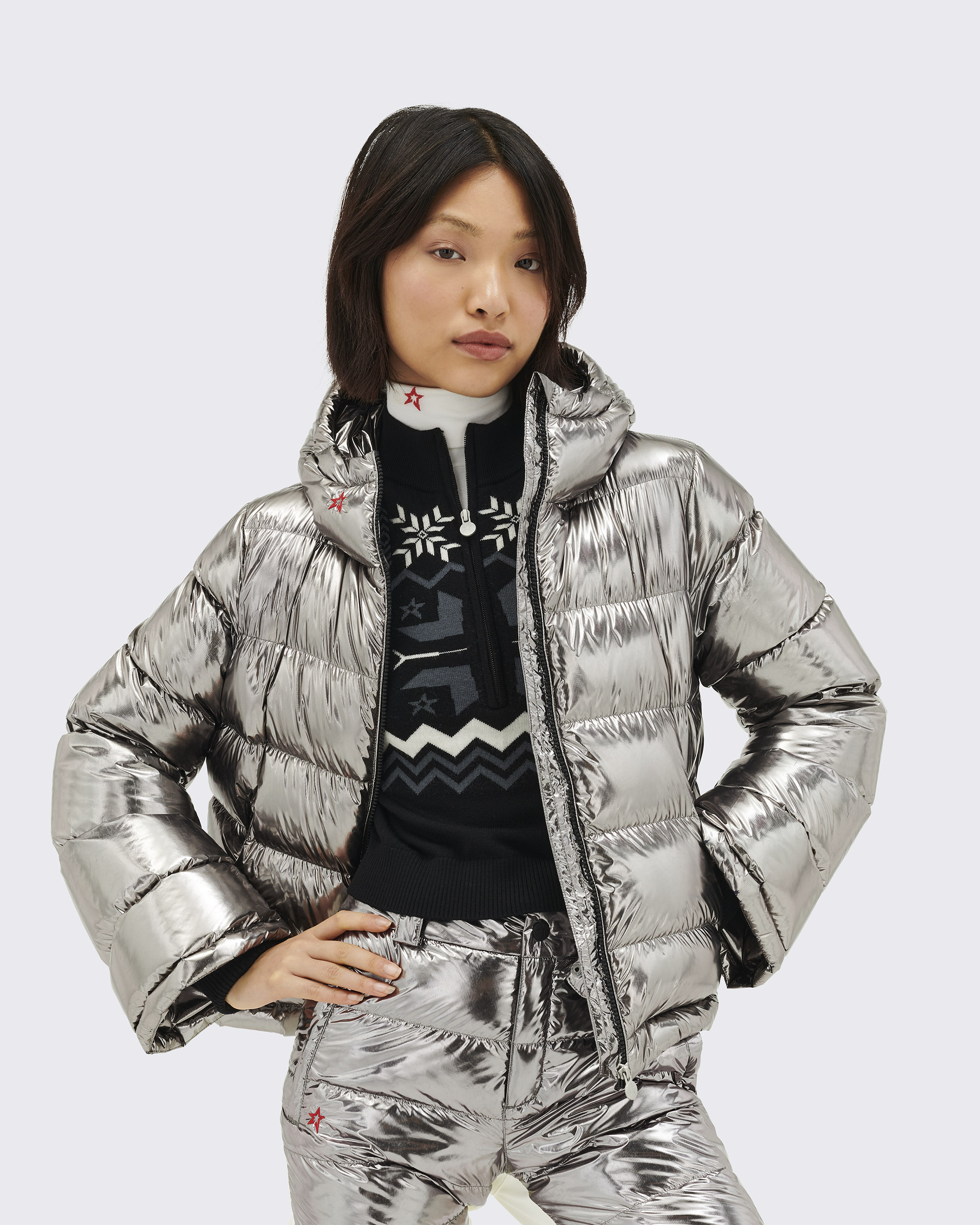 Metallic Polar Flare Jacke