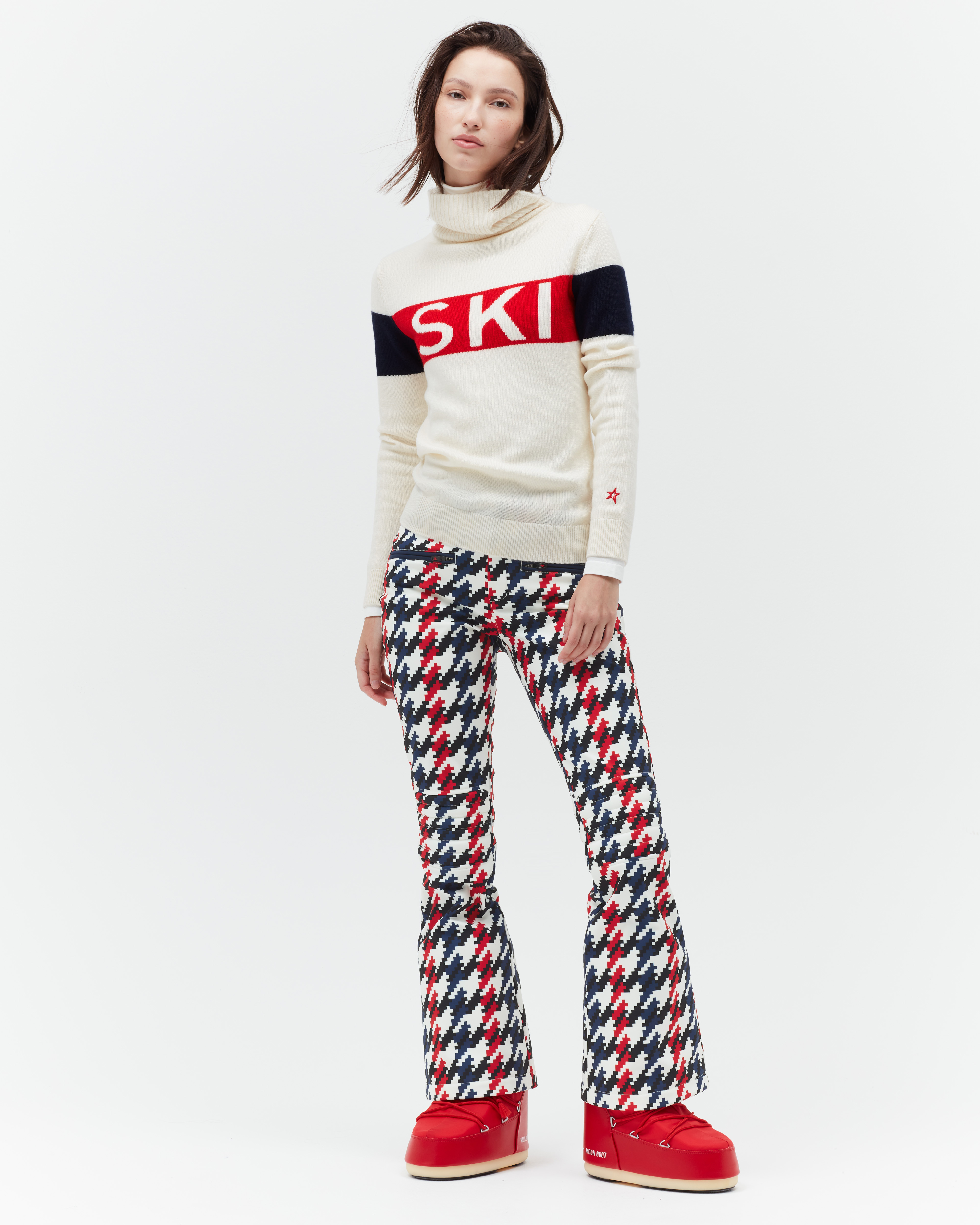 Aurora High Waist Flare Ski Pants in Houndstooth