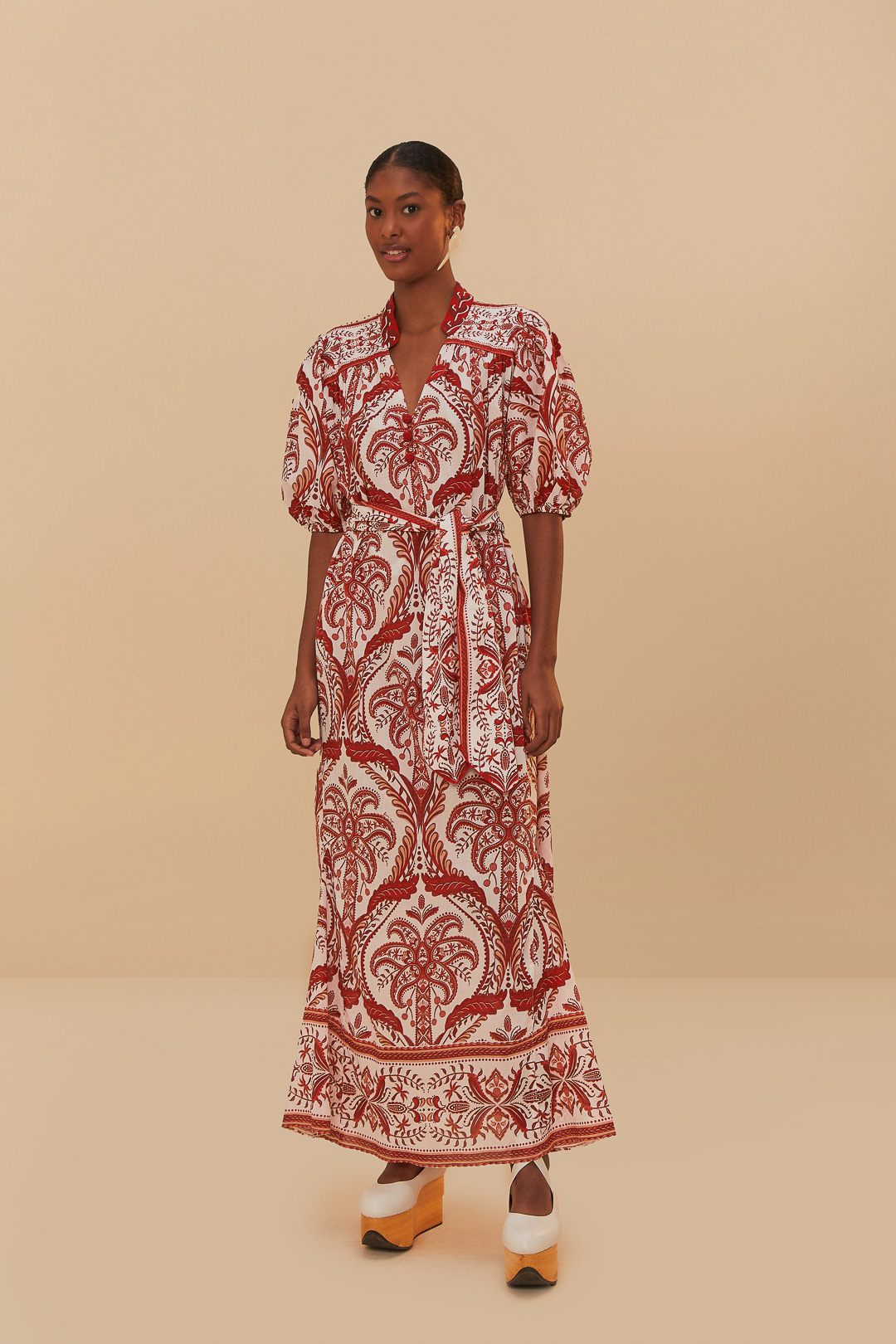 Off-White Tropical Cameo Belted Maxi Kleid