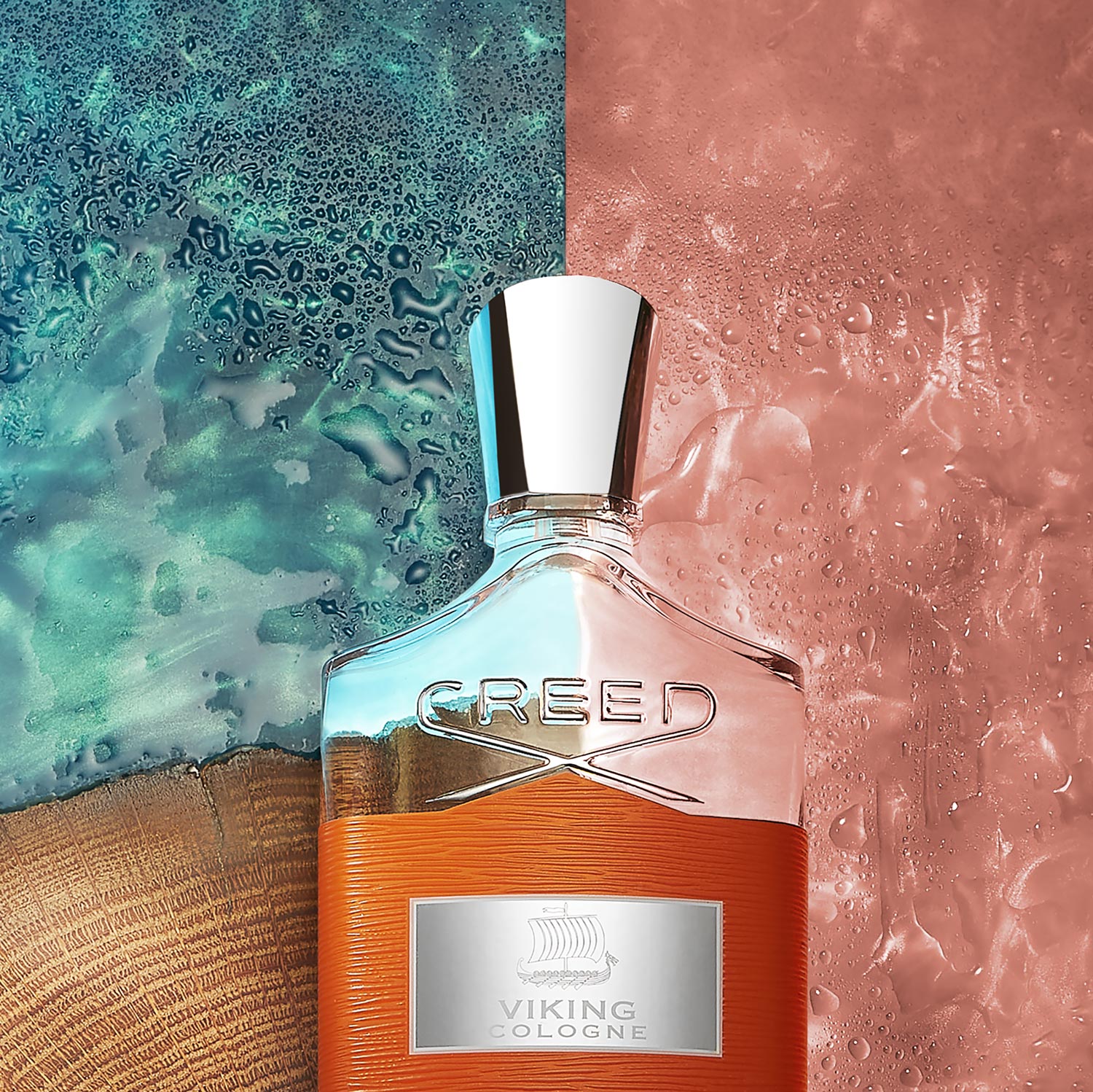 Creed Parfum Viking auf Rosa und Blauem Hintergrund