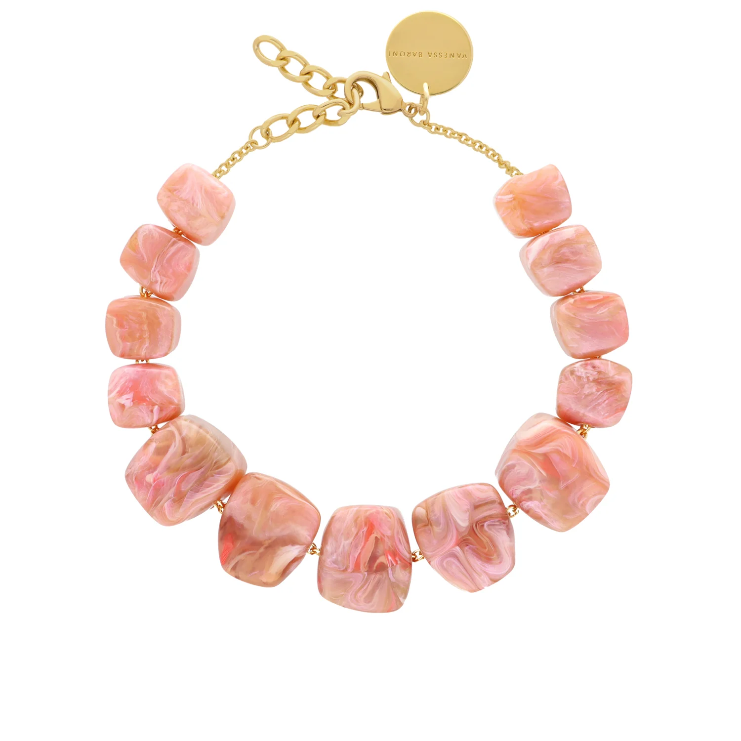 Big Organic Shaped Necklace Peach Marble