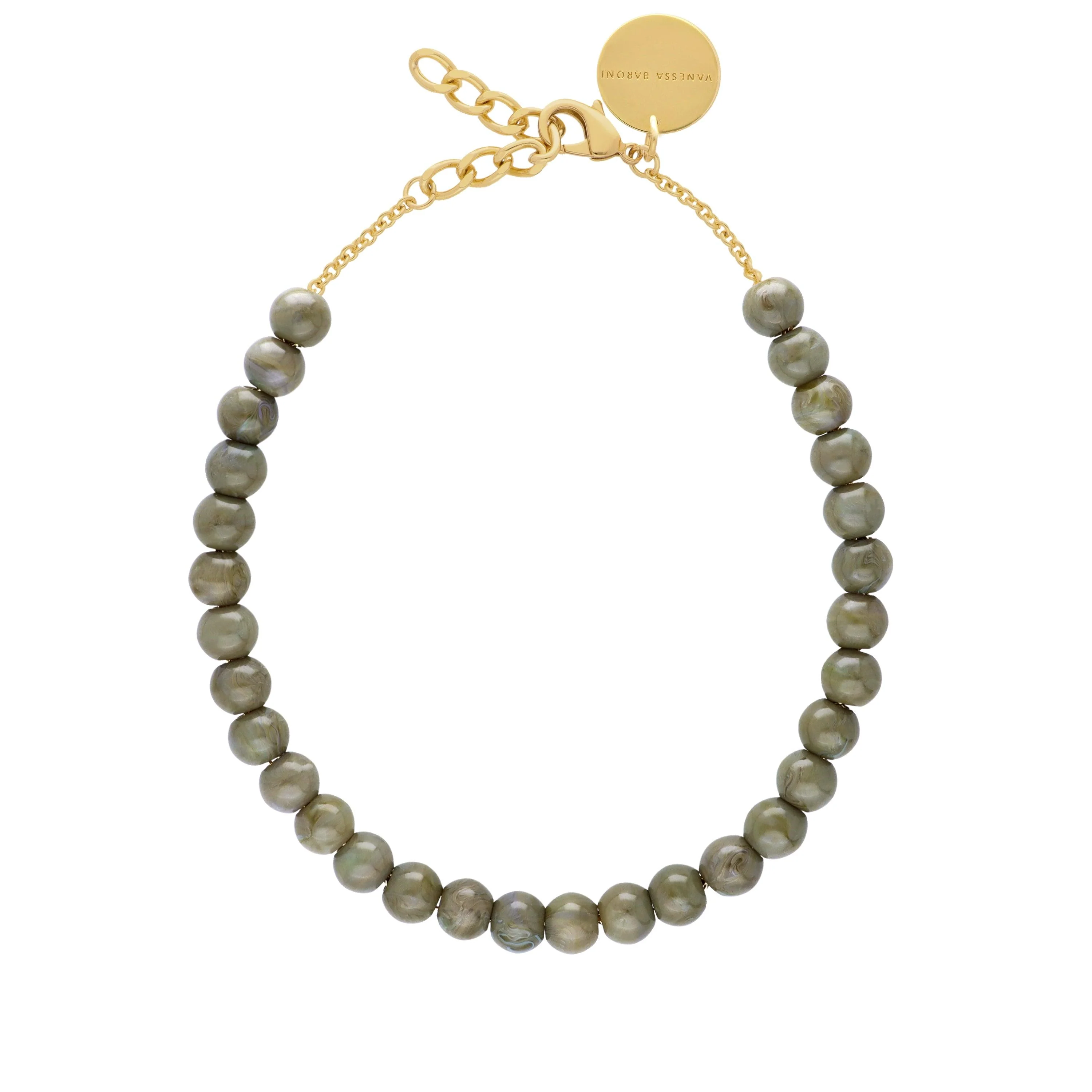 Mini Beads Necklace Light Olive Marble