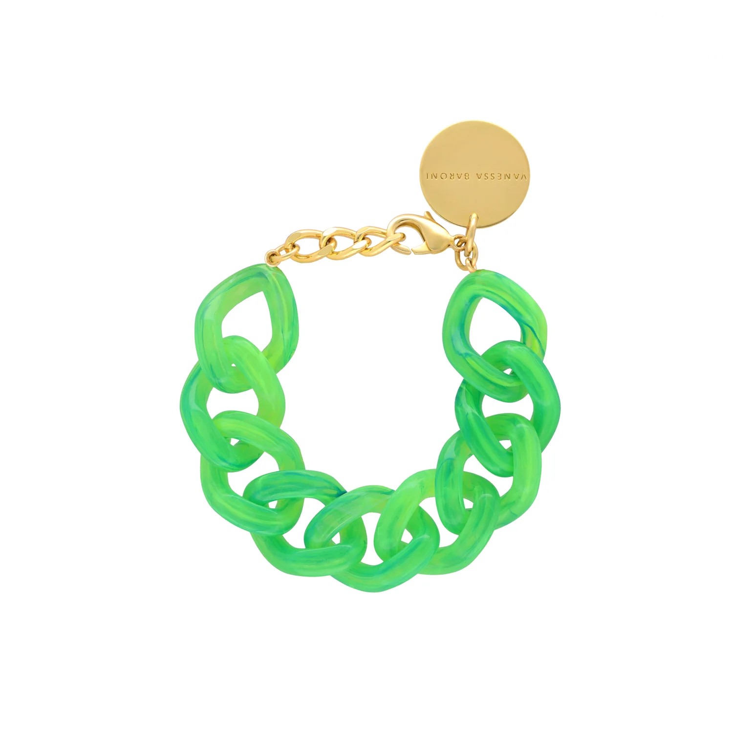 Flat Chain Bracelet Neon Green Marble